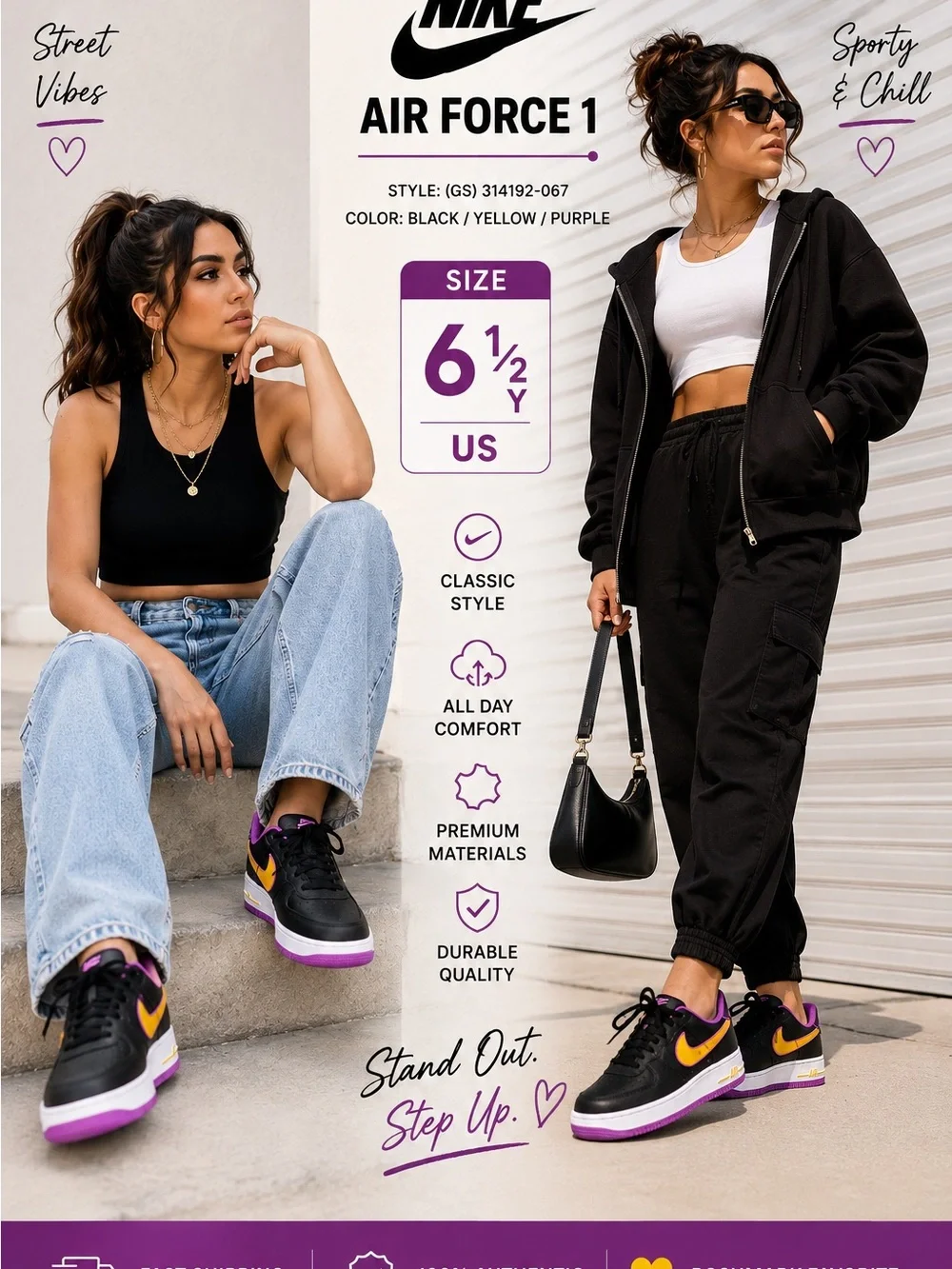 Nike Air Force 1 Low - Black, Yellow & Purple